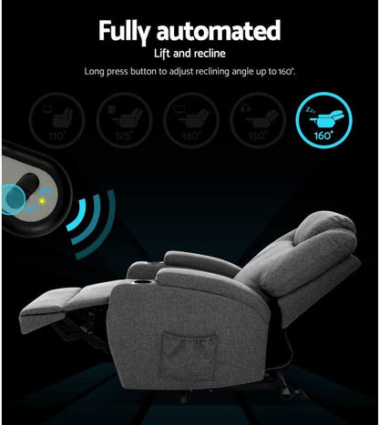 Artiss Massage Chair Grey Fabric Recliner Lounge Sofa Armchair, Home Furniture Health Personal Care, Lift Heated Electric Adjustable Backrest Footrest Rocking Nursing Feeding