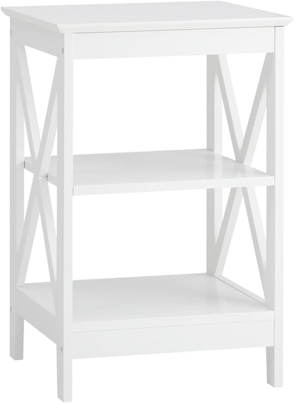 Oikiture End Table with 3-Tier Shelf Sofa Side Table Coffee beside Table White