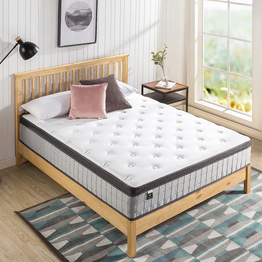 Zinus Support plus Queen Mattress, Icoil Pocket Springs Eurotop/Firm Plush Foam, 10Yrs Warranty, Medium Feel Bed