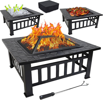 Fire Pit – 32-Inch Outdoor Fire Pits – Metal Firepits for outside Patio with Fireplace Screen – Elegant and Modern Fire Pit Table for Camping, Heating, Bonfire, Picnics - Outdoor Fire Pit