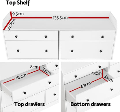 Chest of Drawers 6 Drawer Tallboy, White