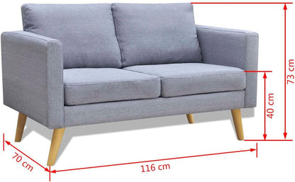 2-Piece Sofa Set - Includes a Two-Seater and a Three-Seater Sofa - Upholstered in Light Grey Fabric - with Sturdy Wooden Frame and Removable, Washable Cushion Covers
