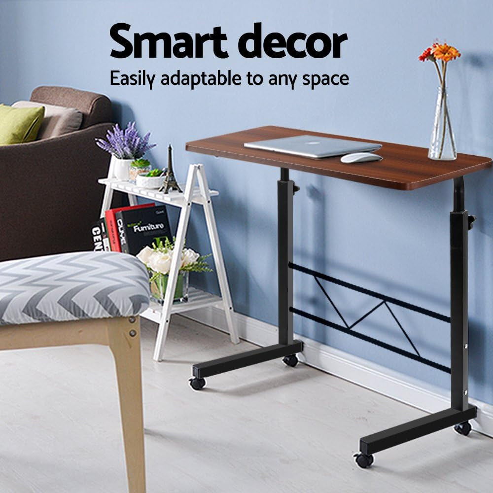 Artiss Laptop Table, Small Stand Desk Desktop Computer Standing Study Desks Bed Side Tables Home Office Travel Studio Furniture, Portable Wooden 360° Rotating Lockable Caster Wheels Dark Wood