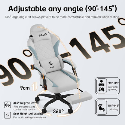 PZDO Ergonomic Office Chair with Footrest, Technology Fabric Ergonomic Chair for Adults, Computer Chair Gaming Desk Chair with Lumbar Support, Home Office Recliner Chair, Gift, Teens, (Gray)