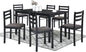 7-Piece Rustic Dining Set, Okoume Plywood Table & Chairs, Black