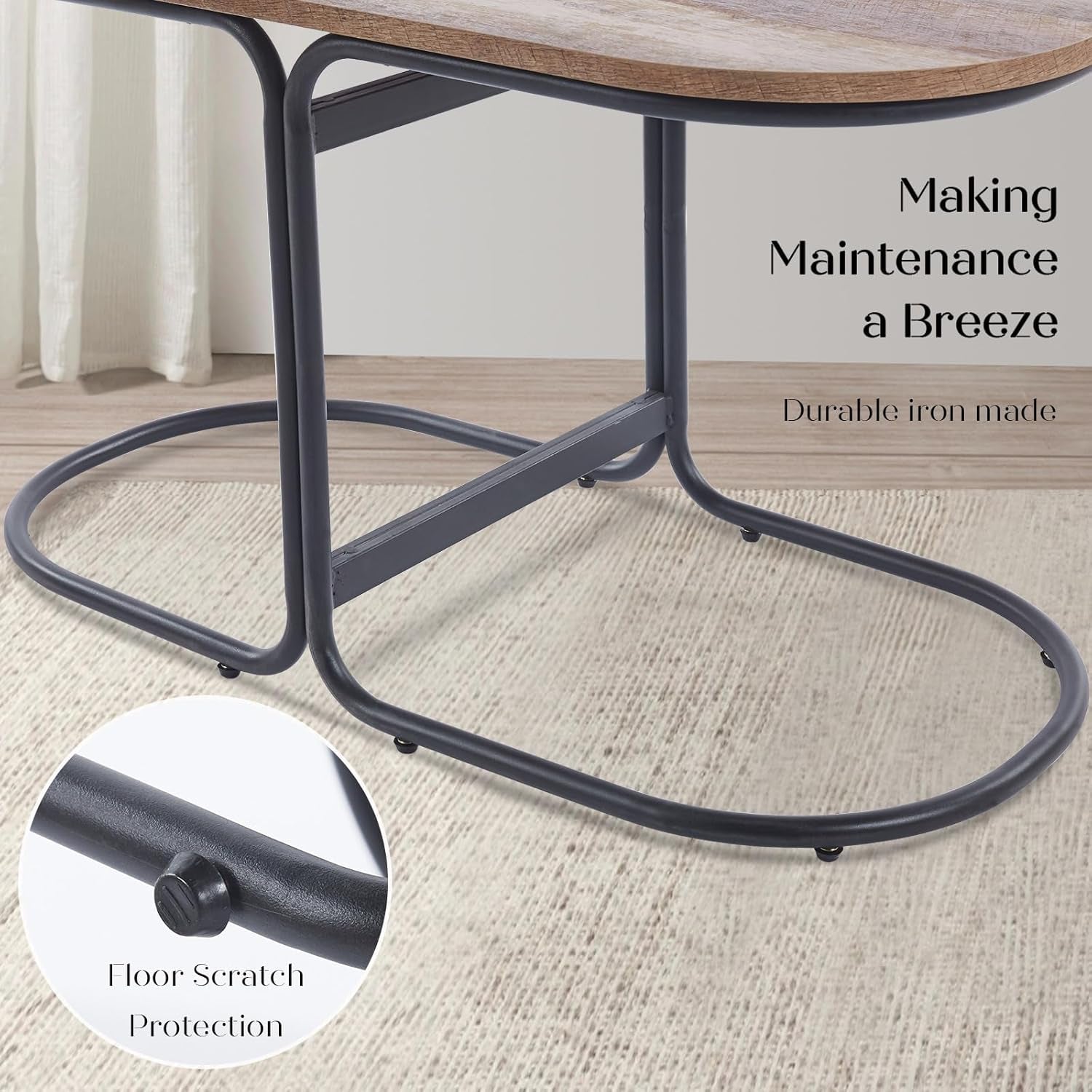 3 Piece Set Coffee Table & Ottoman Wood Side End Table Industrial Rustic - Cream Grey