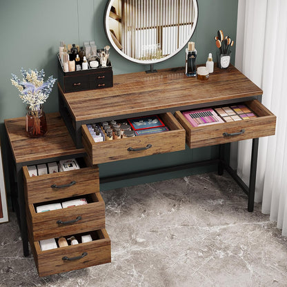 Vanity Desk with 5 Drawers, Makeup Vanity Table Dressing Table with Side 3-Drawer Chest, Make up Vanities for Women, Girls (Without Mirror)