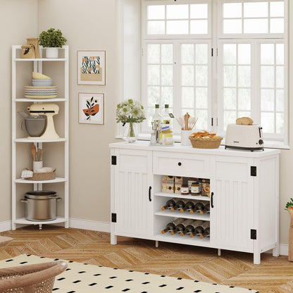 Industrial Coffee Bar Cabinet with Wine Rack, Wood Buffet and Sideboard with Storage Cabinet, (55.12 Inch, White Oak)
