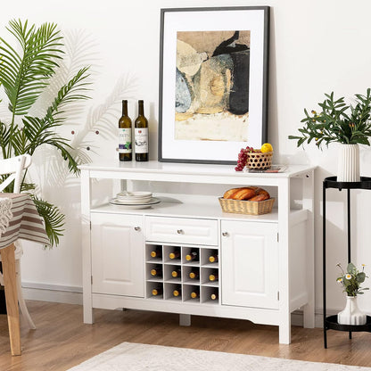 Wood Wine Cabinet, Sideboard Buffet (White)