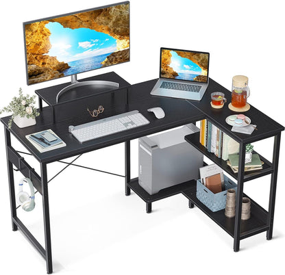 ODK L Shaped Computer Desk with Reversible Storage Shelves, 100 * 70 * 87.7Cm L-Shaped Desk, Corner Desk with Monitor Stand for Small Space, Home Office Desk, Modern Simple Writing Table, White