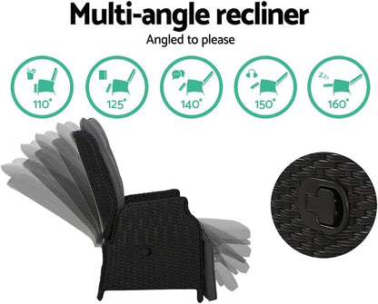 Gardeon Recliner Chair Sun Lounge Setting Outdoor Furniture Patio Wicker Sofa