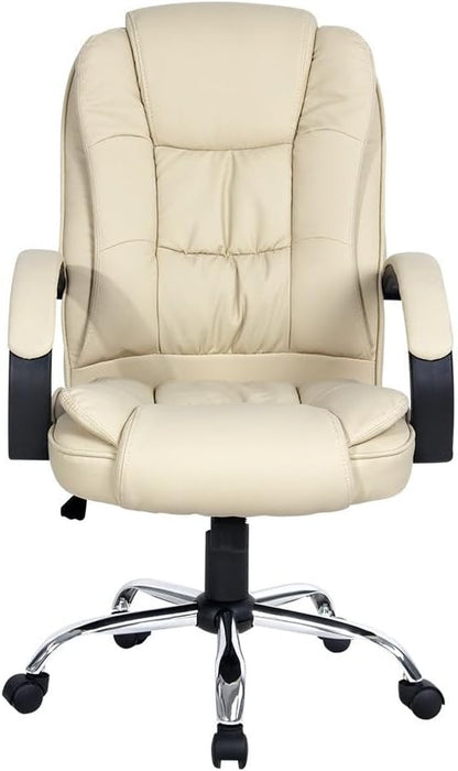 Artiss Gaming Chair Ergonomic Office Chairs Height Adjustable Leather Computer Desk Seat with 120° Recline, High Back and 360°-Swivel Seating Beige for Executive Home