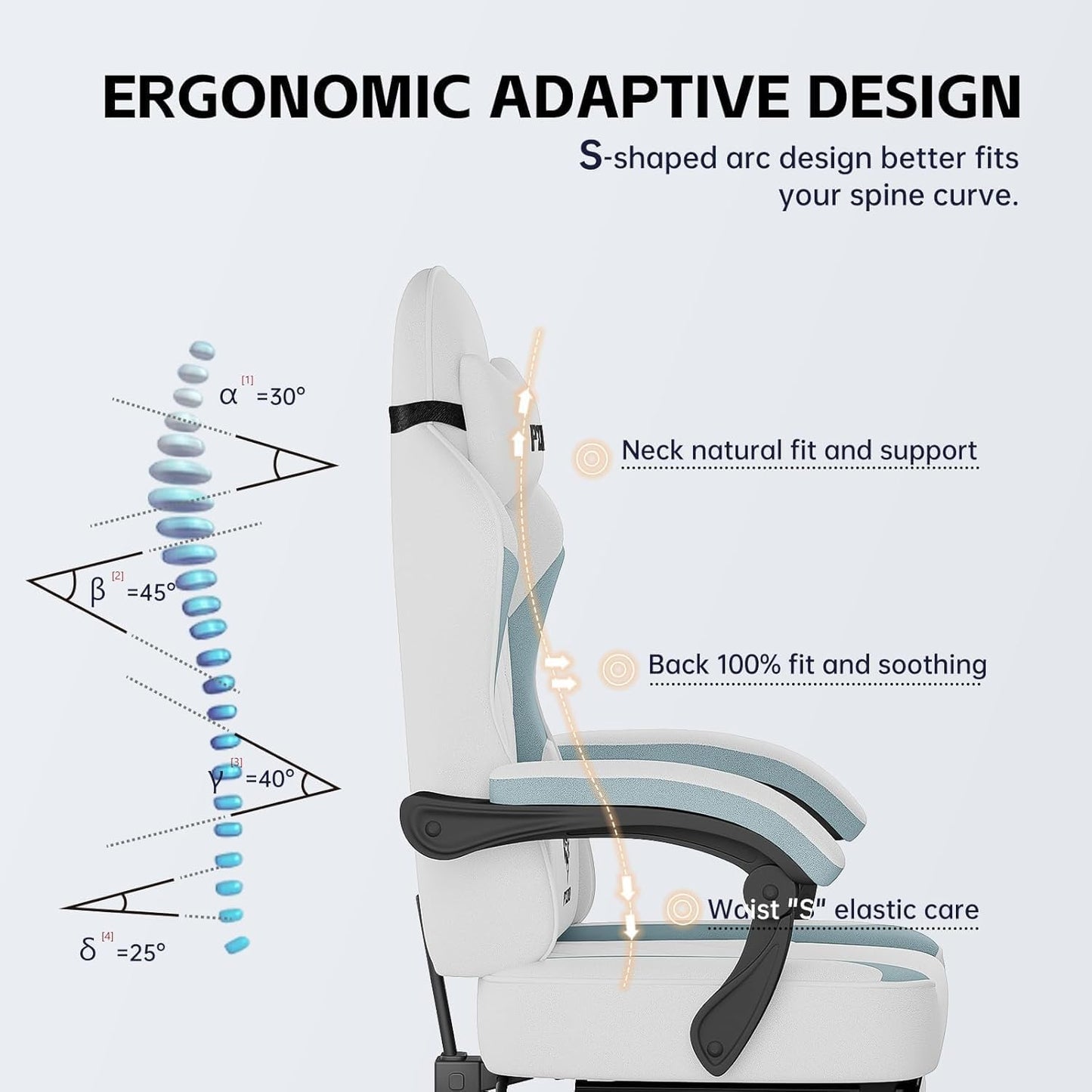 PZDO Ergonomic Office Chair with Footrest, Technology Fabric Ergonomic Chair for Adults, Computer Chair Gaming Desk Chair with Lumbar Support, Home Office Recliner Chair, Gift, Teens, (Gray)