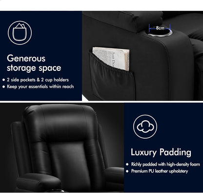 ALFORDSON Electric Recliner Chair, Fully Automatic Lifting and Reclining Lounge Sofa, PU Leather Heated Massage Armchair with Remote Control, Black