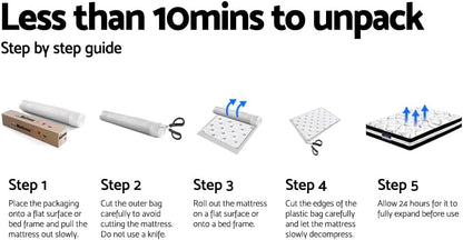King Size Bed Foam Mattresses 31Cm Thickness, with 5-Zone Pocket Spring System and Breathable Euro Top, 5Yrs Warranty, Medium Firm, White + Black with Vacuum Packed
