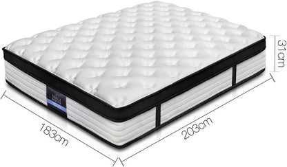 King Size Bed Foam Mattresses 31Cm Thickness, with 5-Zone Pocket Spring System and Breathable Euro Top, 5Yrs Warranty, Medium Firm, White + Black with Vacuum Packed