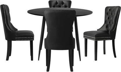 Dining Table and Chair Sets of 4 round Kitchen Table and Pu Leather Kitchen Chairs Black