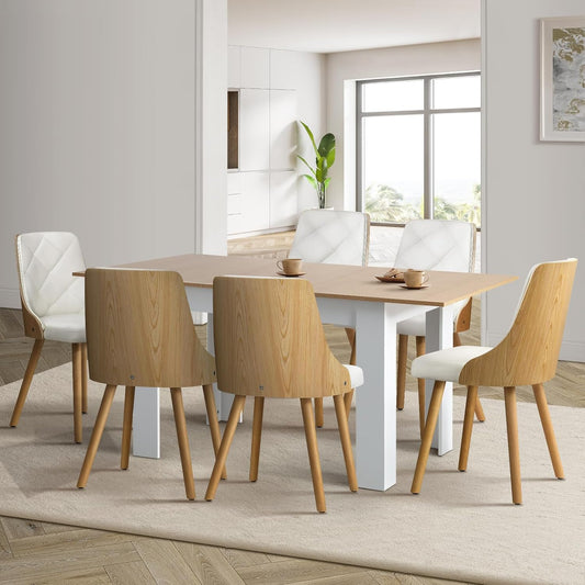 Dining Table and Chair Set with Wooden Frame 6Pcs Dining Chair with Pu Leather Cover