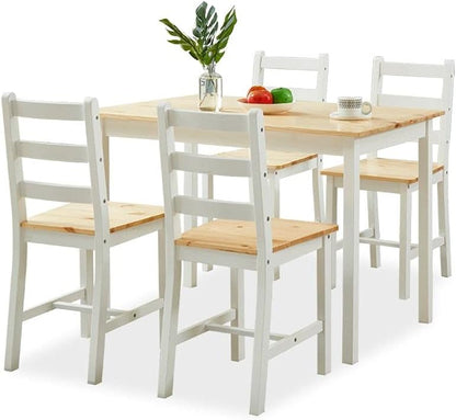 Wooden Dining Table Rectangular and 4 Chairs 5-Piece Wood Kitchen Furniture Set Dining Room Oak & White