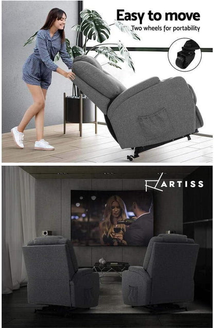 Artiss Massage Chair Grey Fabric Recliner Lounge Sofa Armchair, Home Furniture Health Personal Care, Lift Heated Electric Adjustable Backrest Footrest Rocking Nursing Feeding