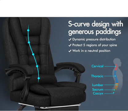 ALFORDSON Executive Office Chair High Back Massage with Footrest, Ergonomic Computer Chair Home Desk Chair, Video Game Recliner Gaming Chairs, 180Kg Capacity (Fabric Black)