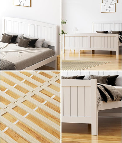 OIKITURE Queen Size Wooden Bed Frame Hampton-Style, Pinewood Bed Frame Platform with Bed Head and High Bed Leg - Compatible with Australian-Sized Mattresses, 211X161X94Cm ﻿