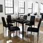 Seven Piece Dining Table Set Black,Modern Black Tempered Glass Dining Table Set with Comfortable Artificial Leather Chairs for 6 Dining Furniture Sets