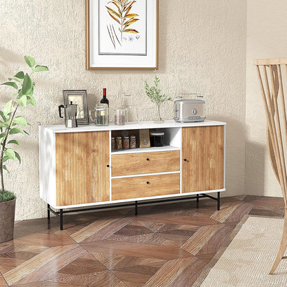 Buffet Sideboard, Mid Century Modern Coffee Bar Station W/Sliding Tambour Doors & 2 Storage Drawers