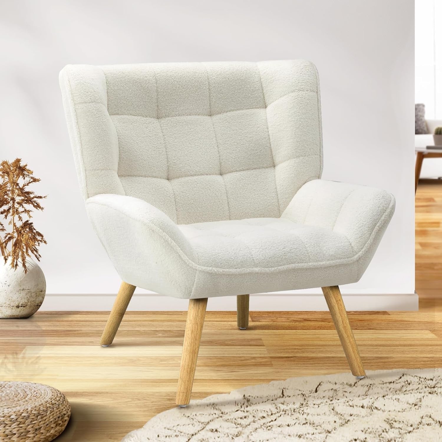 Oikiture Armchair Accent Lounge Chairs Stoolseating Soft Home Office Furniture Stools for Dining Living Room or Bedroom Fabric Upholstered, Blue