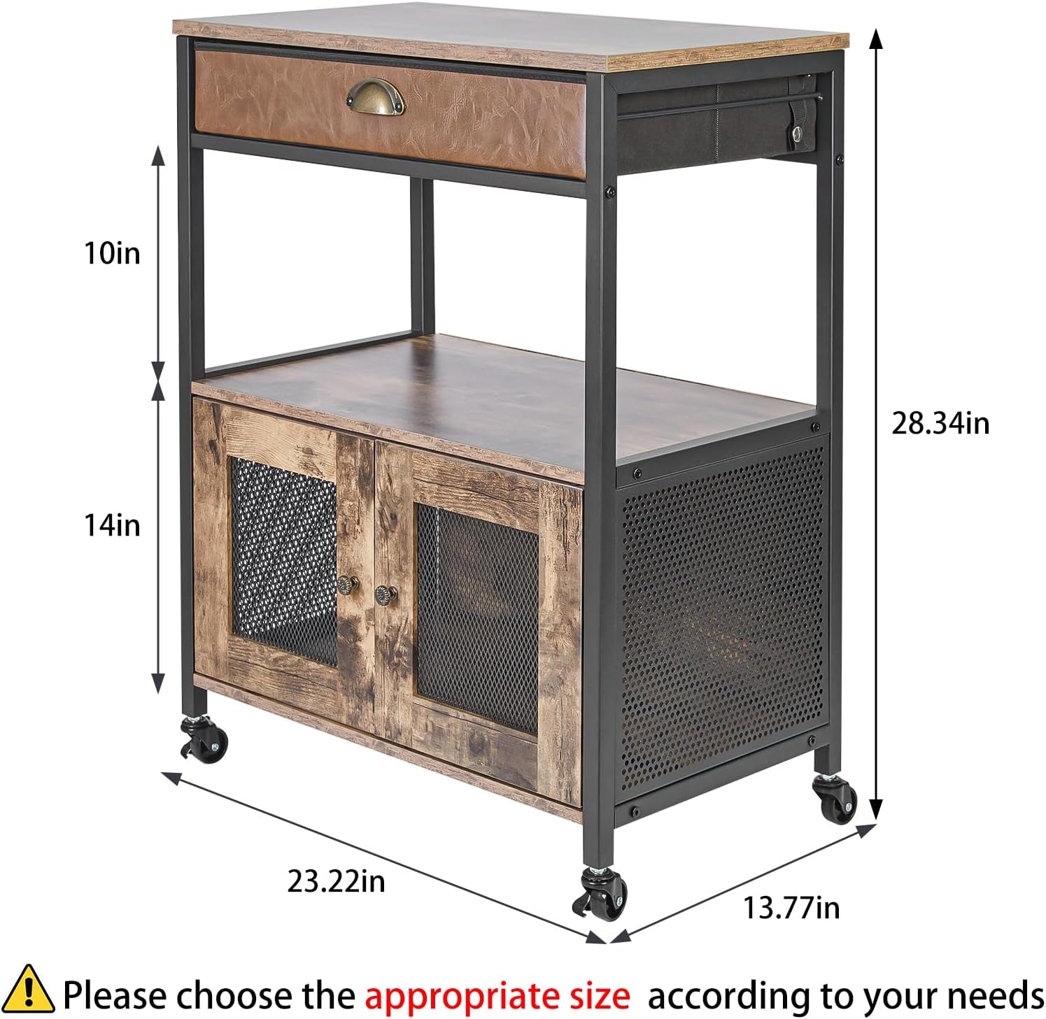 Coffee Bar Cabinet，3 Tiers Kitchen Coffee Cart with Drawer for the Home, Movable Farmhouse Coffee Station Table on Wheels for Living Room, Entryway, Dining Room, Kitchen
