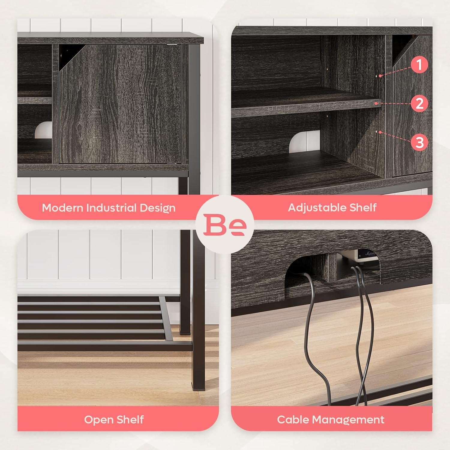 Coffee Bar with Storage Buffet Cabinet Kitchen Sideboard with Adjustable Shelves Console Table for Kitchen Dining Room, Grey