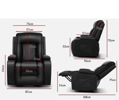 ALFORDSON Electric Recliner Chair, Fully Automatic Lifting and Reclining Lounge Sofa, PU Leather Heated Massage Armchair with Remote Control, Black