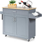 Giantex Wooden Rolling Kitchen Island, Storage Cart Trolley W/Adjustable Shelf, Spice Storage Sgelf, Towel Rack & Drawer, Utility Buffet Cabinet W/Beech Top for Kitchen Dinning Room Canteen, White