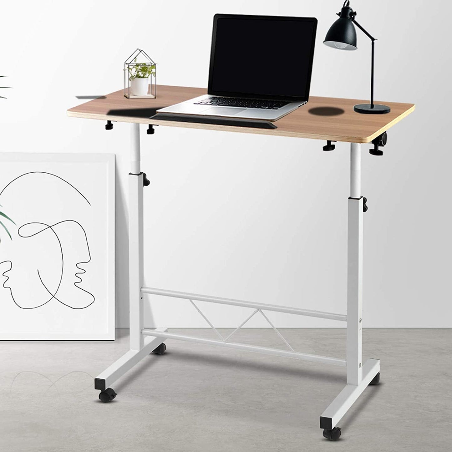 Artiss Laptop Table, Small Stand Desk Desktop Computer Standing Study Desks Bed Side Tables Home Office Travel Studio Furniture, Portable Wooden 360° Rotating Lockable Caster Wheels Dark Wood