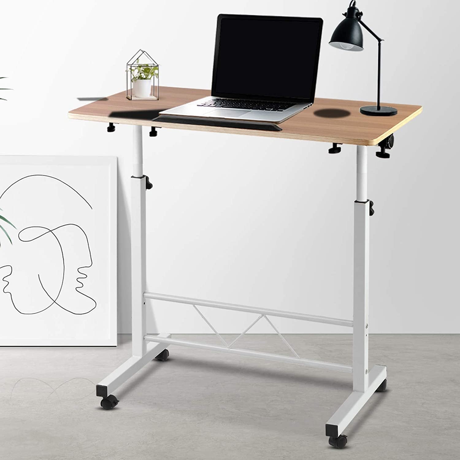 Artiss Laptop Table, Small Stand Desk Desktop Computer Standing Study Desks Bed Side Tables Home Office Travel Studio Furniture, Portable Wooden 360° Rotating Lockable Caster Wheels Dark Wood