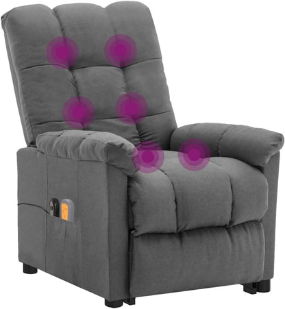 Vidaxl Fabric Massaging Recliner Chair - Light Grey, Flexible Manual Reclining with Electric Stand up Lift Function
