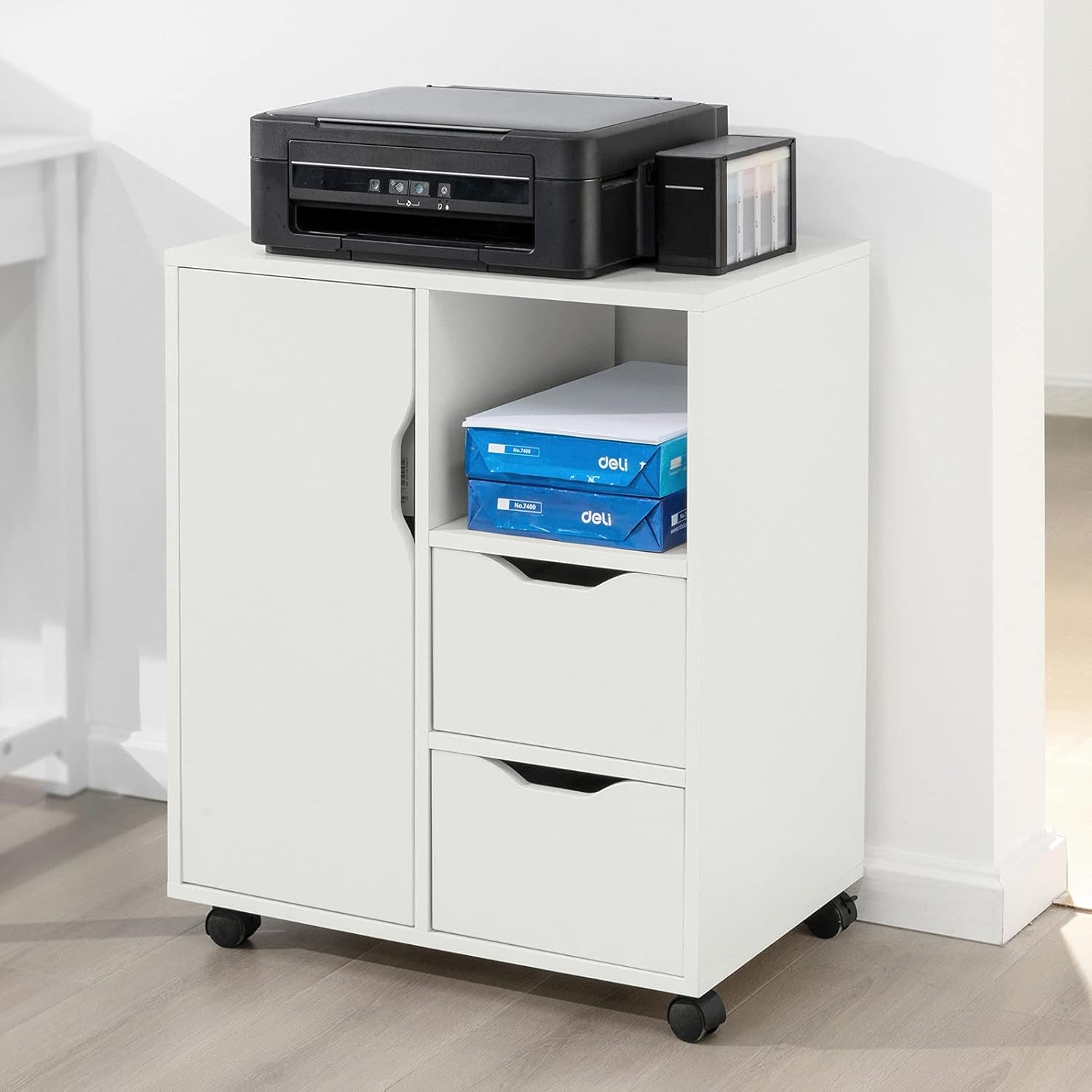 Sobuy Home Office Trolley File Storage Cabinet Printer Stand on Wheels FBT105-W