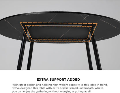 Dining Table and Chair Sets of 4 round Kitchen Table and Pu Leather Kitchen Chairs Black