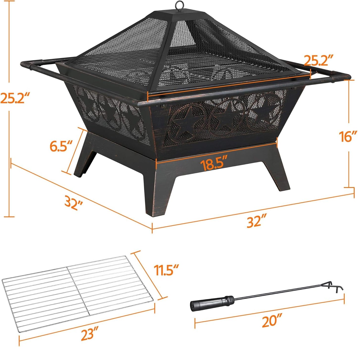 80cm Fire Pit for outside Outdoor Fireplace Large Square Wood Burning Fire Heavy Duty