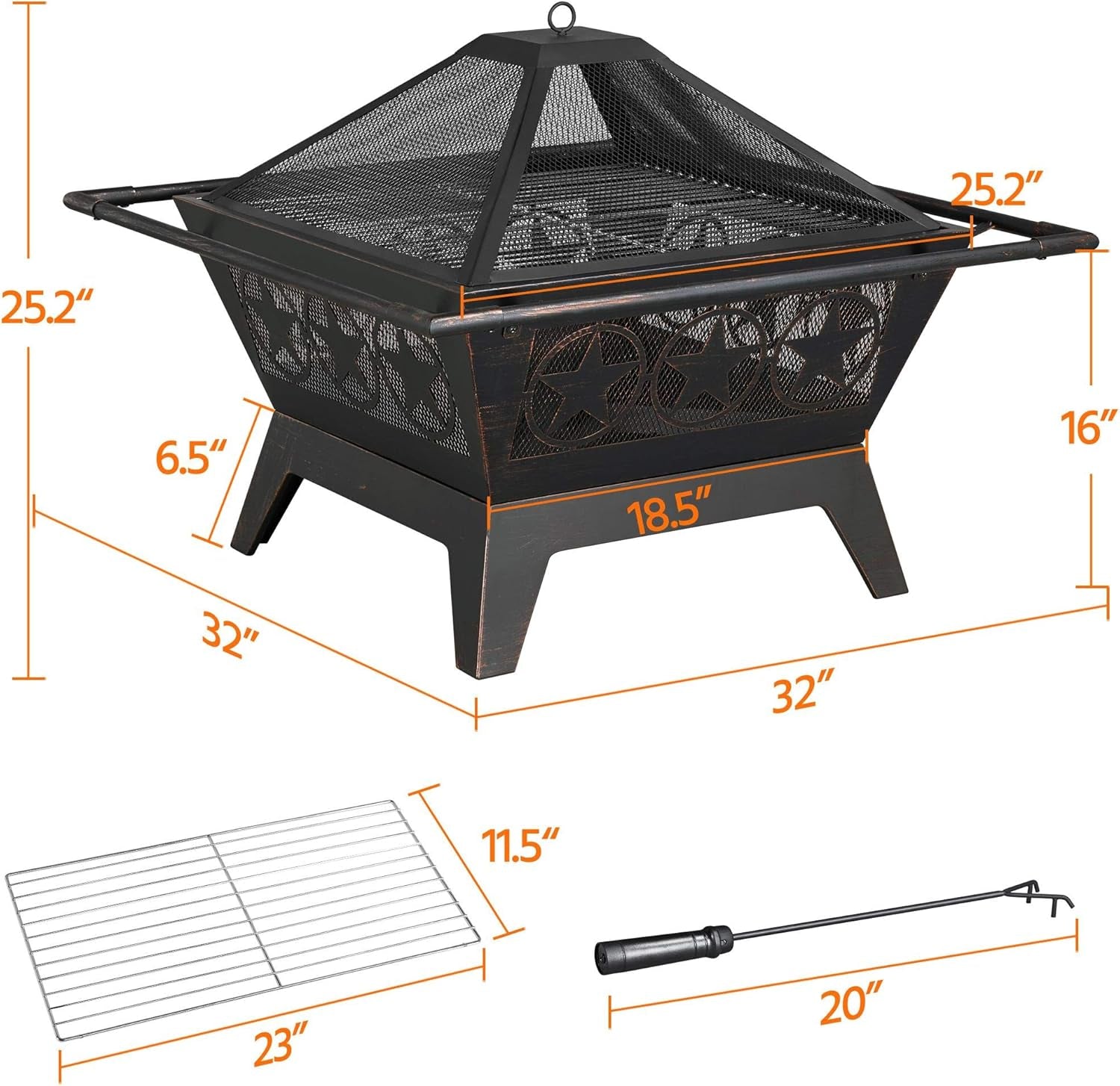 80cm Fire Pit for outside Outdoor Fireplace Large Square Wood Burning Fire Heavy Duty