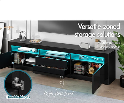 ALFORDSON LED Light TV Cabinet Stand with Storage Cabinet, Shelves and Drawers, Entertainment Unit with Shelves & 2 Drawers, RGB Minimalist Design Multimedia Centres,180X35X60Cm, Black