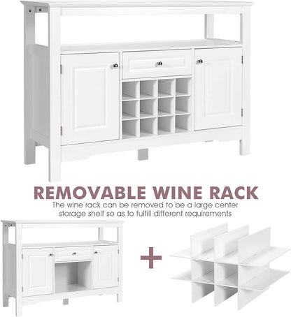 Wood Wine Cabinet, Sideboard Buffet (White)