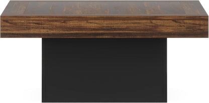 Coffee Table Square LED Coffee Table Engineered Wood Low Coffee Table for Living Room (Rustic Brown+Black)