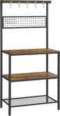 VASAGLE Bakers Rack, Coffee Bar, Kitchen Storage Shelf Rack with 10 Hooks, 3 Shelves, Adjustable Feet, for Microwave Oven, 15.7 X 33.1 X 66.9 Inches, Industrial, Rustic Brown and Black UKKS17BX
