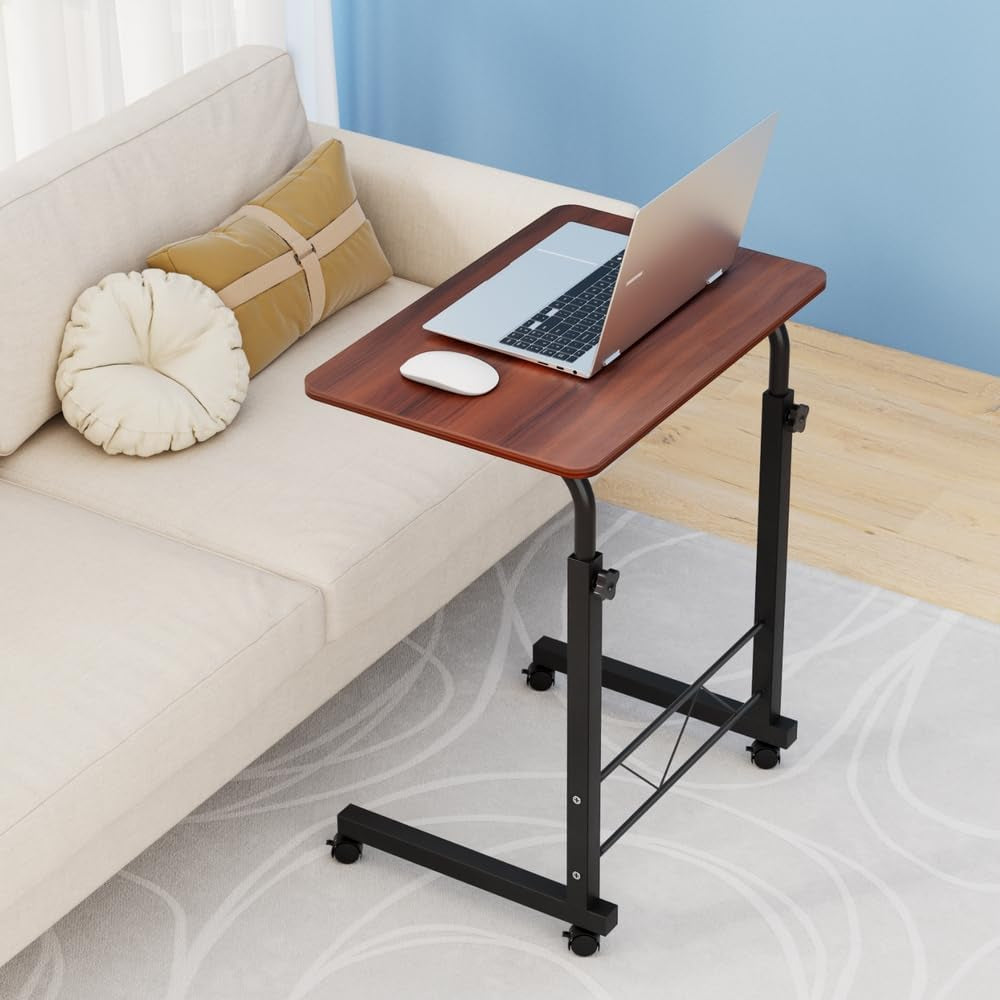 Artiss Laptop Table, Small Stand Desk Desktop Computer Standing Study Desks Bed Side Tables Home Office Travel Studio Furniture, Portable Wooden 360° Rotating Lockable Caster Wheels Dark Wood