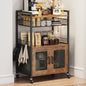 Coffee Bar Cabinet, 3 Tier Coffee Station Table on Wheels, 35.9'' H Bar Cart with Wire Basket Drawer & 5 Hooks for Home Kitchen