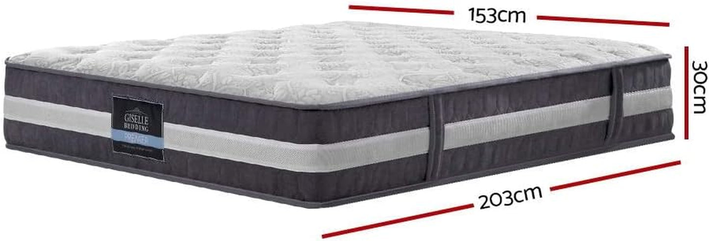 Giselle Bedding Queen Mattress Bed Mattresses Innerspring Foam 30Cm Thickness, with 7-Zone Pocket Spring System and Breathable Euro Top, 5Yrs Warranty, Medium Firm, White + Greywith Vacuum Packed