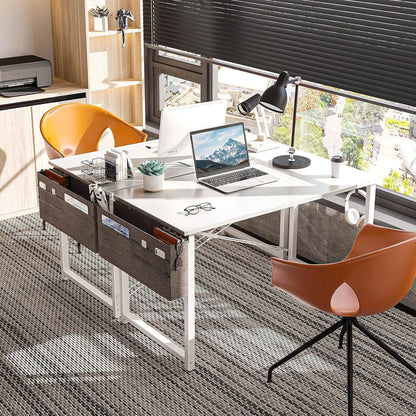 ODK Computer Desk Home Office Desk, Modern Writing Table, Simple Style PC Table with Storage Bag and Headphone Hook,100 * 48Cm White