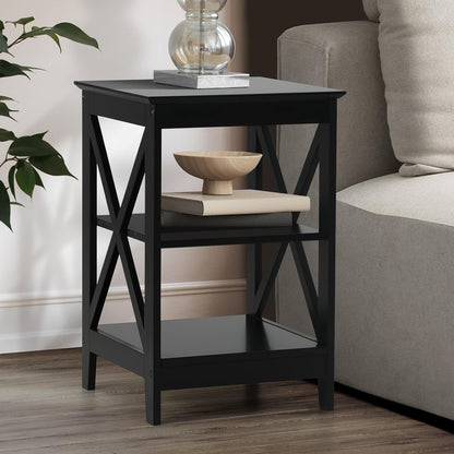 Oikiture End Table with 3-Tier Shelf Sofa Side Table Coffee beside Table White