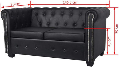 Artificial Leather Chesterfield Sofa with Studded Decorate and Arms, Wooden Frame 2-Seater Sofa Modern Thickly Padded Seat Furniture for Home Living Room Office 57.3" X 29.9" X 27.6"